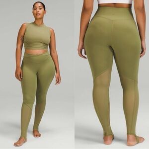 Lululemon Nulu and Crisscross Mesh Stirrup Tight‎ Bronze Green W5ERXS Size 6